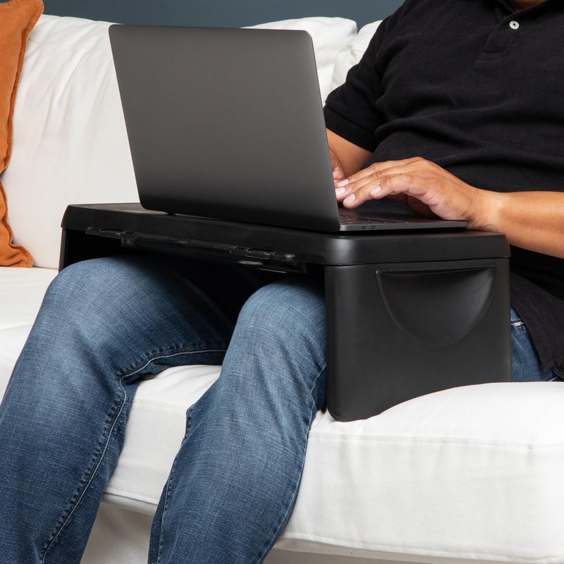 Mind Reader Lap Desk/Laptop Stand, Bed Tray, Folding Legs, Portable, Dorm, Plastic, 18.75" L x 11.25" W x 7.25" H, Black - Image 2